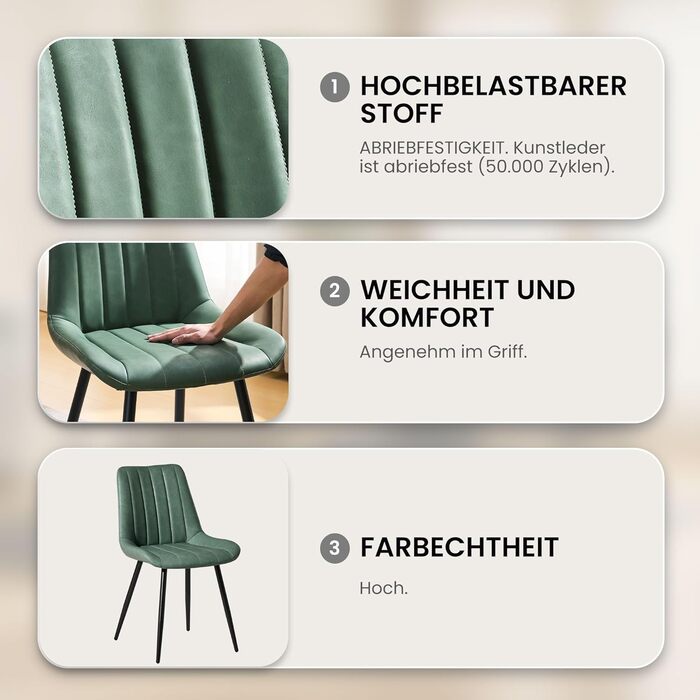 Набір обідніх стільців CLIPOP (4 шт), штучна шкіра, зелений, для кухні та вітальні