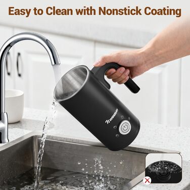 Електричний спінювач молока 5-в-1, 600W, для гарячого та холодного молока, об'єм 350 мл, з антипригарним покриттям, для капучино, лате, гарячого шоколаду (з нержавіючої сталі)