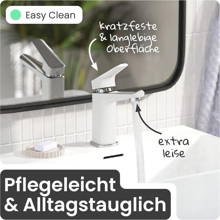 Змішувач для умивальника Instmaier Amelie | Змішувач для ванної кімнати | Однорідний змішувач з латуні (білий / хром)