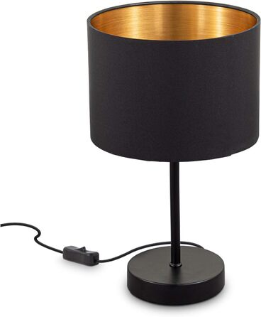 Приліжкова лампа з кабельним вимикачем, тканинний абажур, вінтаж, настільна лампа, лампа, настільна лампа, настільна лампа, офісна лампа, лампа для читання, лампа для читання, ретро, 33x20 см, чорно-золотий