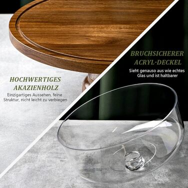 Тортниця з підставкою, дерев'яна з акриловим куполом, для тортів та випічки