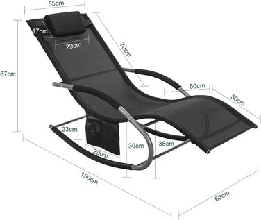 Шезлонг SoBuy для 2 осіб, чорний, для саду, тераси, балкону, кемпінгу, до 150 кг, з підголовником, стійкий до погодних умов