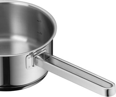 Каструля WMF Function 4 з нержавіючої сталі 16 см з кришкою, 1,4 л, для індукції, Cromargan, 4 функції зливу, мірна шкала, срібна