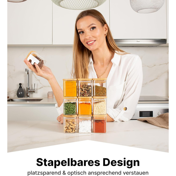 Набір скляних баночок для спецій Deco haus® з дерев'яними кришками (10 шт.) - Набір контейнерів для спецій, баночки для приправ