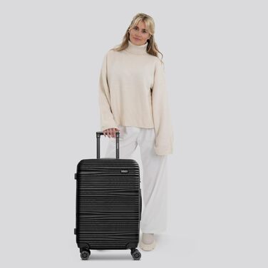 Набір валіз REDOLZ 3 шт. | Чохол з ABS-пластику | Легкі валізи для подорожей | 4 колеса, TSA-замок | Essentials 16 (Чорний, M (67 см))