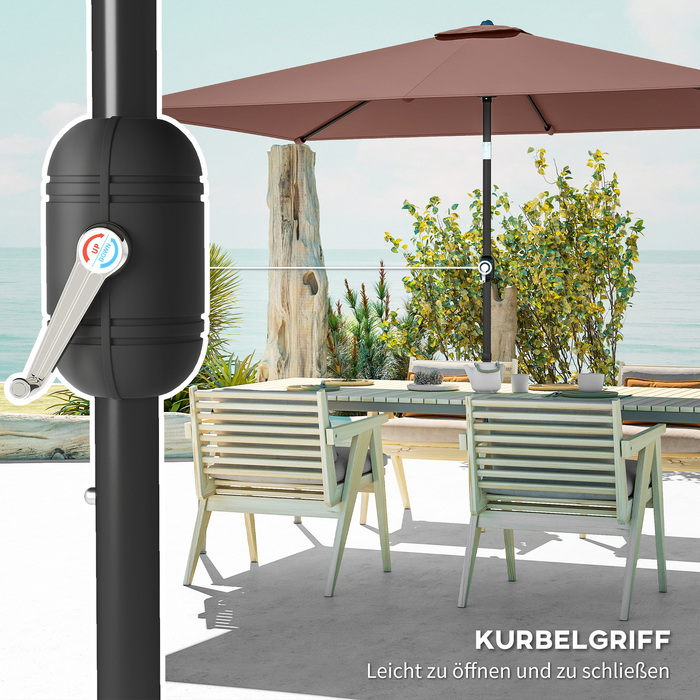 Сонячний парасоль 300 x 200 см з регульованим нахилом, балконний парасоль з ручним механізмом та захисним чохлом, колір - коричневий