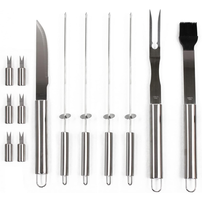 Набір аксесуарів для гриля Mastercook: сталевий кейс з щипцями, виделкою, шпателем та щіткою