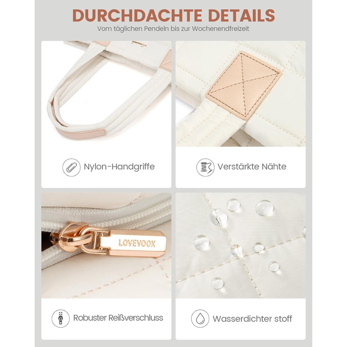 Сумка для ноутбука LOVEVOOK для жінок, 15.6 дюймів, бежева: робоча, для навчання, універсальна