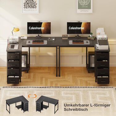 Комп'ютерний кутовий стіл Coleshome 100x70 см з 4 шухлядами, білий/чорний, для офісу, робочого кабінету, спальні
