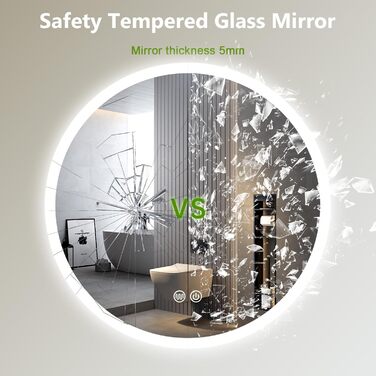 LED дзеркало для ванної кімнати AllRight з підсвічуванням 50 см, кругле, димування, 3 кольори світла, сенсорне керування, антизапар, для макіяжу та гоління