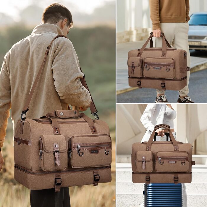 Дорожня сумка WITZMAN Canvas Weekender 30 л з відділенням для взуття (A8010 коричневий)