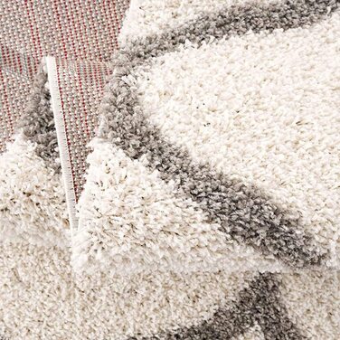 М'який килим VIMODA з високим ворсом для вітальні, кошлатий скандинавський дизайн, сіро-кремовий ромбоподібний візерунок, розміри (200 см в квадраті, білий)