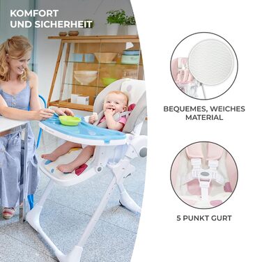 Дитячий стільчик Kinderkraft Yummy Single Рожевий - багатофункціональний, з регульованою підніжкою, PU-матеріал, легко миється