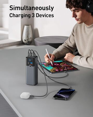 Powerbank для ноутбука 20000 mAh з 3 портами, 140W, Smart-дисплеєм, для подорожей, сумісний з iPhone, Samsung, MacBook, iPad