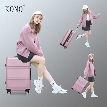 KONO Набір валіз 3 в 1: велика, середня, маленька. ABS, рожевий, з TSA замком та колесами