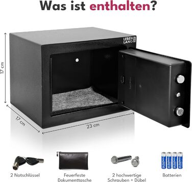 Сейф для дому LEBENLANG 5L з вогнестійким кишеням та запасним ключем | Сейф для грошей, документів, цінностей | Настінний сейф, шафка-сейф