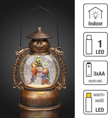 LED ліхтар Hellum Снігова куля на Різдво зі сніговиком, 14x20 см, світлодіодна різдвяна ліхтар з ефектом снігу, працює від батарейок, святкова декоративна ліхтар, 524321