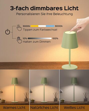 LED-лампа настільна Jackyled бездротова, перезаряджувана, 5000mAh, 3 рівня висоти, 3 температури кольору, регульована яскравість (зелена, 1 шт.)