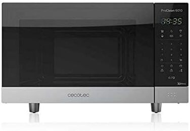 Мікрохвильова піч Cecotec Pro Clean 6110, 23 л, 800 Вт, гриль 1000 Вт, 8 програм, Ready 2 Clean, 3D Wave, чорна/срібляста нержавійка