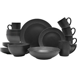 Комбінований сервіс 'BlackStyle Сучасний дизайн, для 4 осіб, набір фаянсового посуду з 4 обідніми тарілками, 4 бічними тарілками, 4 чашками, 4 чашками для чаю, 4 тарілками для супу (30 шт. )