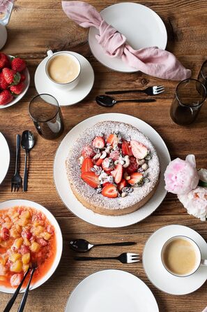 MÄSER Felise: Елегантний кавовий сервіз на 6 осіб, порцеляна, чорний кант