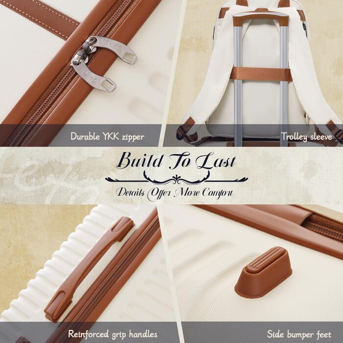 Набір валіз Coolife 3 шт. (BP/TB/20), ручна поклажа, TSA-замок, спіннер-колеса, жорсткий корпус, легкий, білий/оптимальний сад