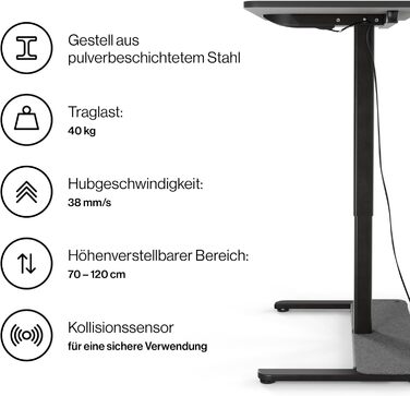 Письмовий стіл Yaasa One Standing Desk, 951 см, білий, невеликий практичний стіл поміщається в кожному кутку, гарантія 5 років, електричний стіл для домашнього офісу з регулюванням висоти, стіл з регулюванням висоти (темно-сірий/чорний)