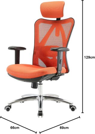Офісний стіл Mendler HWC-J86, ергономічне крісло, регульована поперекова підтримка, 150 кг, оранжеве