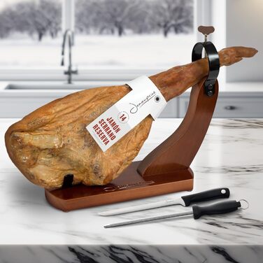 Підставка для хамону Jamonero Jamonprive з антиковзними ніжками, ніж та точилка