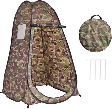 Намет для душу HOMASIS з сумкою, портативний переодягальня для кемпінгу, туалетний намет з вікном та кишенею, душова кабіна для відпочинку на природі, 120 x 120 x 190 см, зелений (Flecktarn)