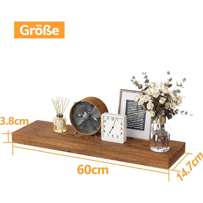 Полиці настінні BAMEOS, комплект з 2 шт, 60 см, дуб американський - для ванної, кухні, вітальні, спальні