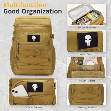 Тактичний холодильний рюкзак 25L – ізольований, водовідштовхуючий, міцний. Ідеальний для роботи, відпочинку, кемпінгу та піших прогулянок (Колір: Коричневий)