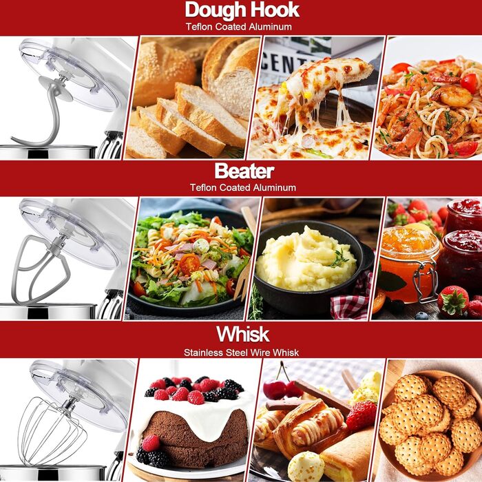 Кухонна машина 1500W 8L з 6 швидкостями, функцією ферментації та LCD-дисплеєм (біла)