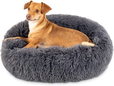 Ліжко для собак QOFLY близько 50 см Ø подушка для собак диван для собак кошик для собак ліжко для кішок пончик, темно-сірий зовнішній діаметр 50 см сірий