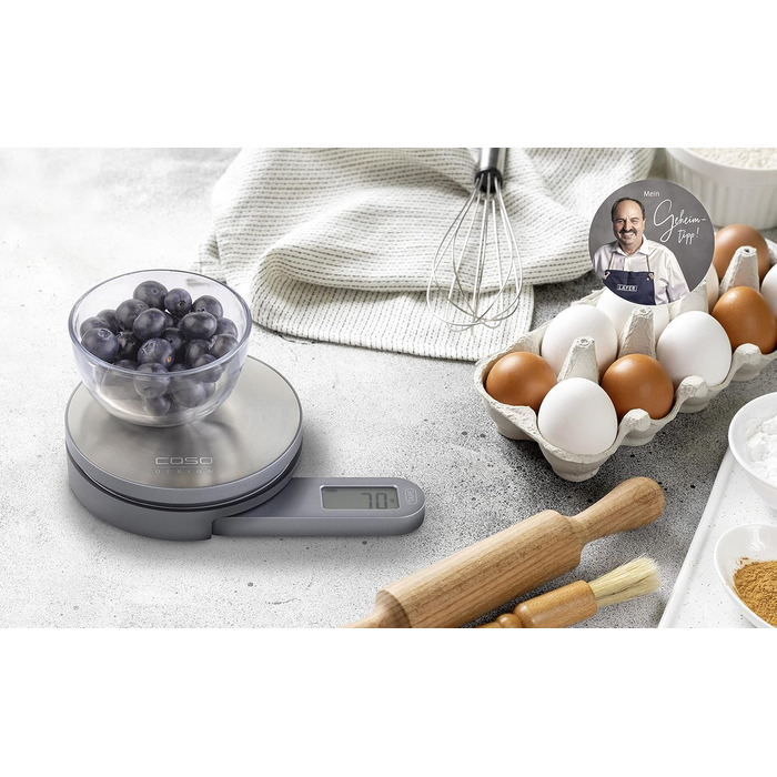 Кухонні ваги CASO Design Kitchen EcoMate: без батарейок, до 5 кг з кроком 1 г, тестування Haus & Garten Test