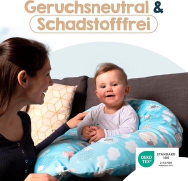 Подушка для вагітних XXL 190 см з чохлом - сертифікована подушка для вагітних та немовлят - м'яка подушка для годування, для сну на боці та для підтримки тіла (Art Deco)