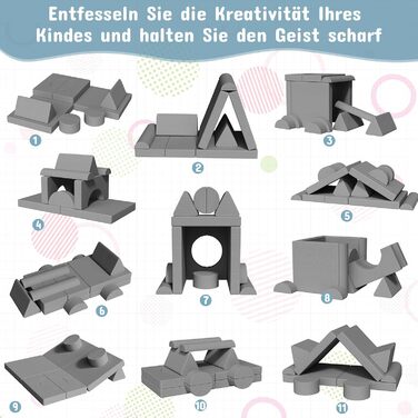 Дитяче ігрове диван-ліжко модульне, 15 частин, сірий, з сертифікатом Oeko-Tex® 100