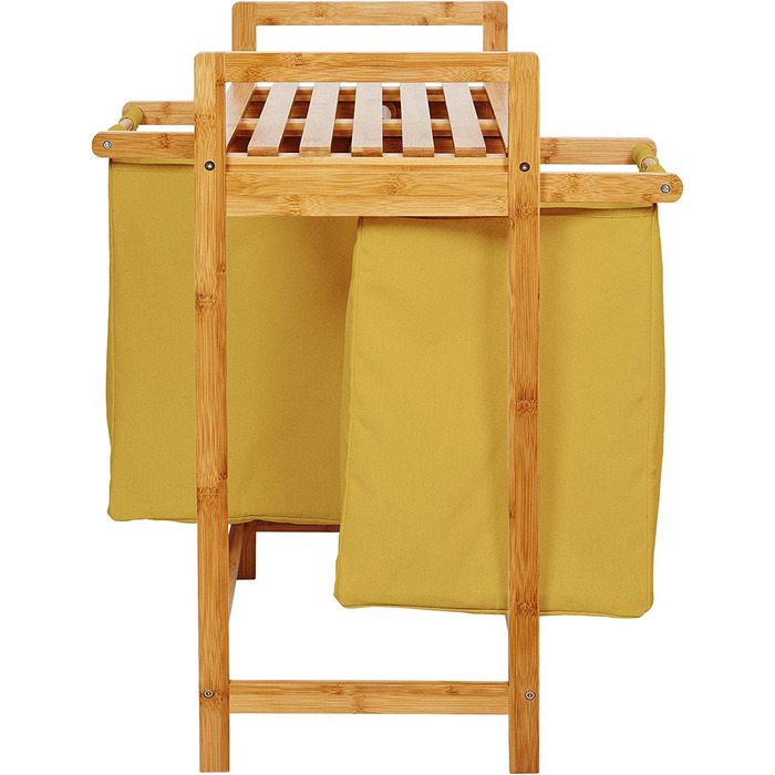 Кошик для білизни Lumaland з бамбука з 2 висувними мішками для білизни | Легкий у догляді, стійкий до вологи, легко очищується | Висота приблизно 73 см x 64 см ширина x 33 см глибина [Бежевий] 2 відділення для білизни, 2 мішки для білизни | Бежевий