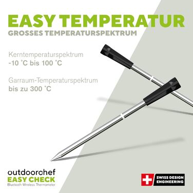 Термометр для гриля Outdoorchef Easy Check Quadro з Bluetooth, 4 датчики, 200м, для миття в посудомийній машині, з магнітною док-станцією