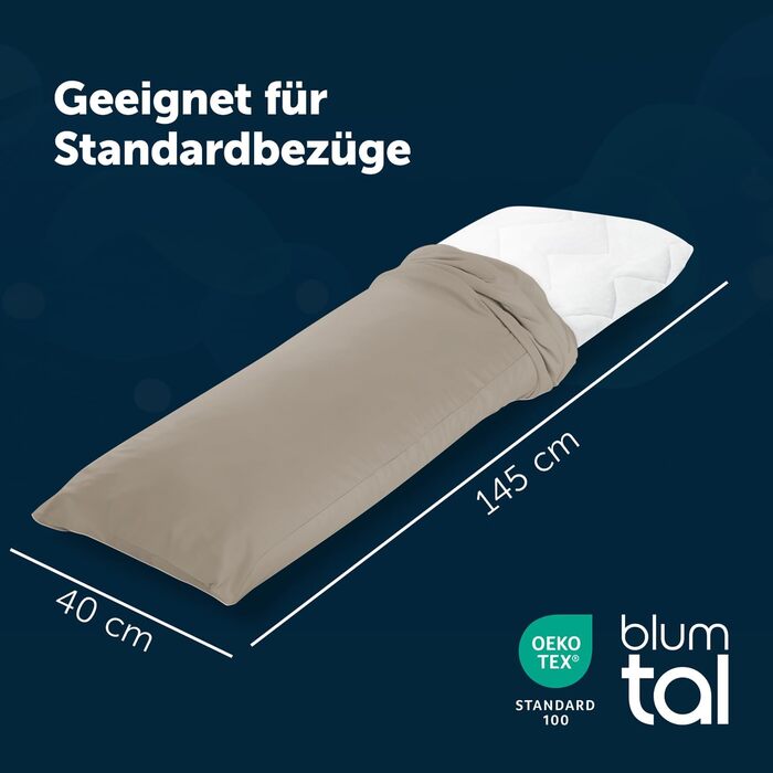 Подушка для сну на боці Blumtal з чохлом, 40 x 145 см, сертифікат Oeko-TEX, регульована наповнювачем, ортопедична подушка для дорослих
