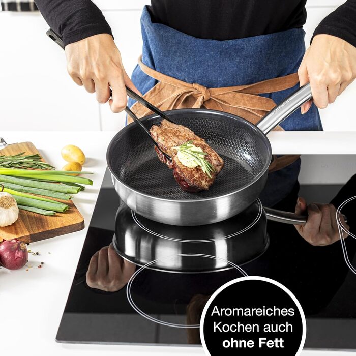 Пан з нержавіючої сталі Moritz & Moritz 28 см з керамічним покриттям нового покоління - підходить для всіх типів плит - антипригарна сковорода з вафельною структурою для приготування, смаження та тушкування