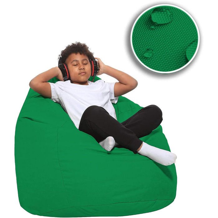 Подушка для підлоги Beanbag XXL для дорослих і дітей - підходить для ігор або відпочинку - в приміщенні та на вулиці, оскільки вона водонепроникна - з намистинами EPS, колір зелений, розмір XL