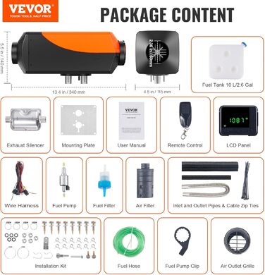 Дизельний повітряний опалювач VEVOR 2kW (12/24V) з LCD-дисплеєм та пультом керування для авто, фургонів, автобусів