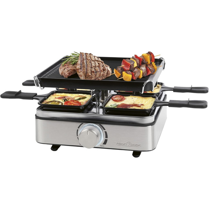 Raclette ProfiCook RG 1301 для 4 осіб | з 4 сковорідками та шпателями | Ракле | 800W