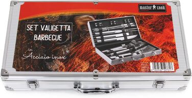 Набір аксесуарів для гриля Mastercook: сталевий кейс з щипцями, виделкою, шпателем та щіткою