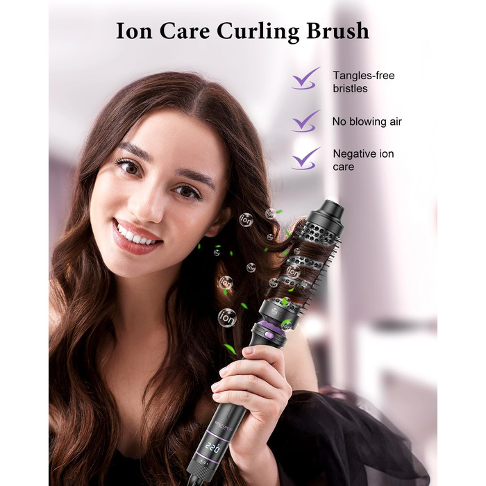 BESTOPE PRO Локкенстаб: Набір випрямляча та плойки 5-в-1 з термощіткою, 3 плойки (9-25 мм) для великих локонів, 13 температур, захисне покриття, рукавичка, затискач (базальтовий чорний)