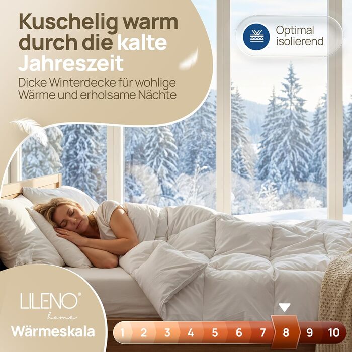 Преміум ковдра з пуху LILENO HOME 35x200 (90% пух / 0% перо) – надзвичайно тиха, м'яка та легка ковдра, виготовлена в Німеччині, сертифікат Oeko-Tex, прання при 60°C (135x200 см, зимова ковдра, 2 шт.)