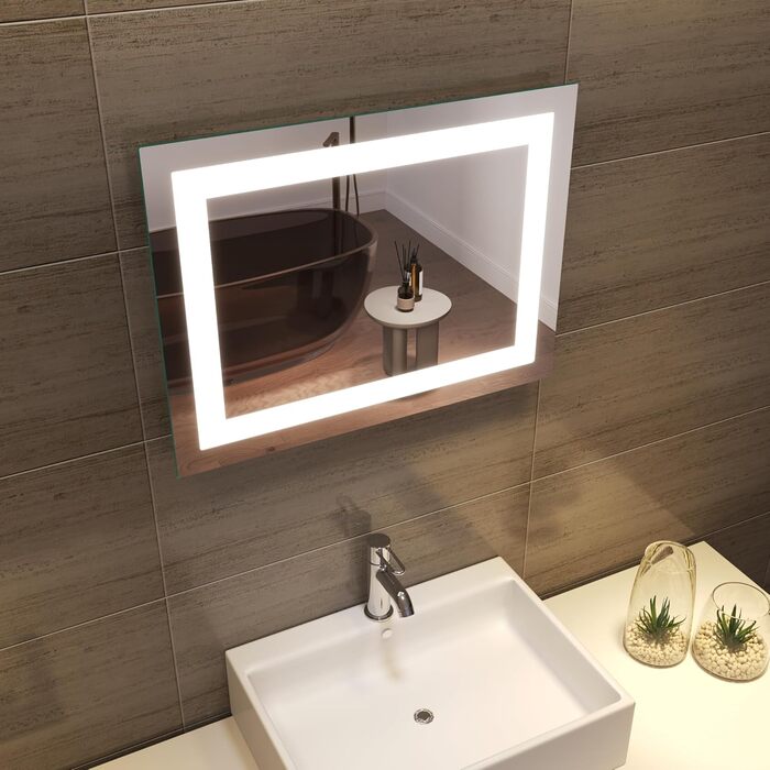 Дзеркало для ванної кімнати SONNI з підсвічуванням 80x60 см, IP44, холодне біле світло