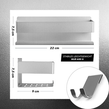 Набір душових полиць BENKSTEIN (2 шт.) | Полиці для душу з кріпленням на клей або свердління | Корзинка для душу без свердління | Тримач для гелю для душу та шампуню | Організатор для ванної кімнати, полиця для душу, срібна, 2 шт.