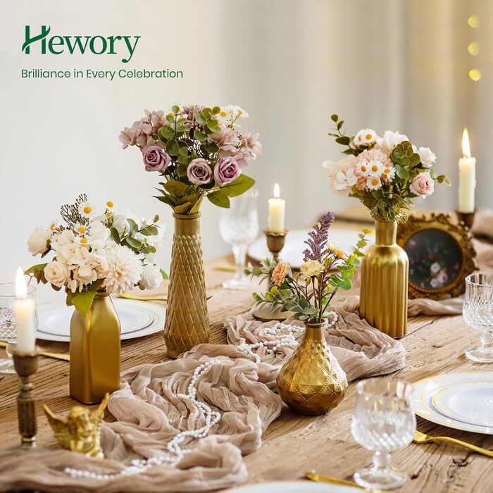 Золота ваза Hewory для декору: набір з 4 ваз для різдвяного декору, весілля та подарунків (22, 19.5, 16, 12.5 см)